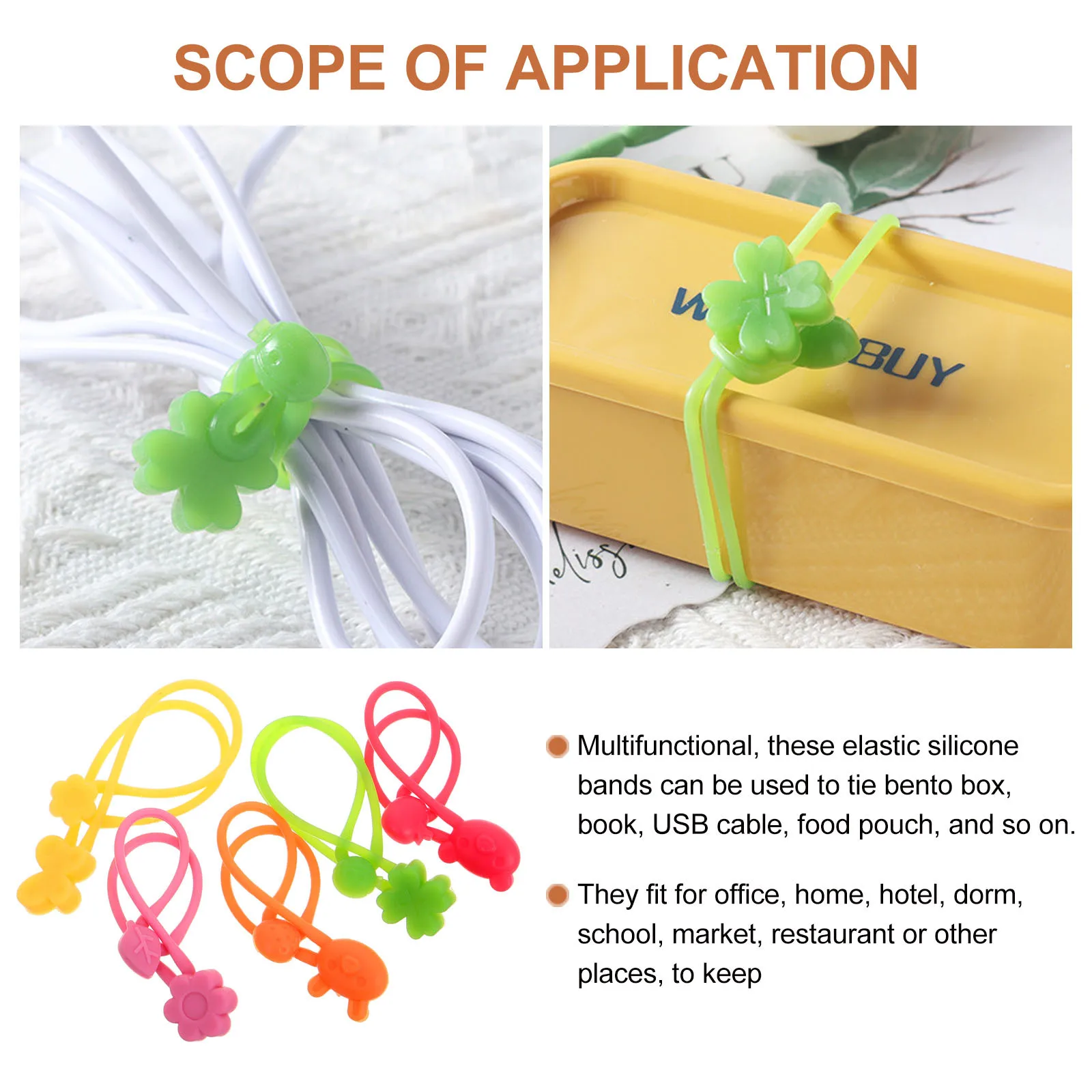 5Pcs Silicone Bands Elastic Stretchy Flexible Bands for Bento Box Book Cable Fixing Multipurpose Kitchen Silicone Straps