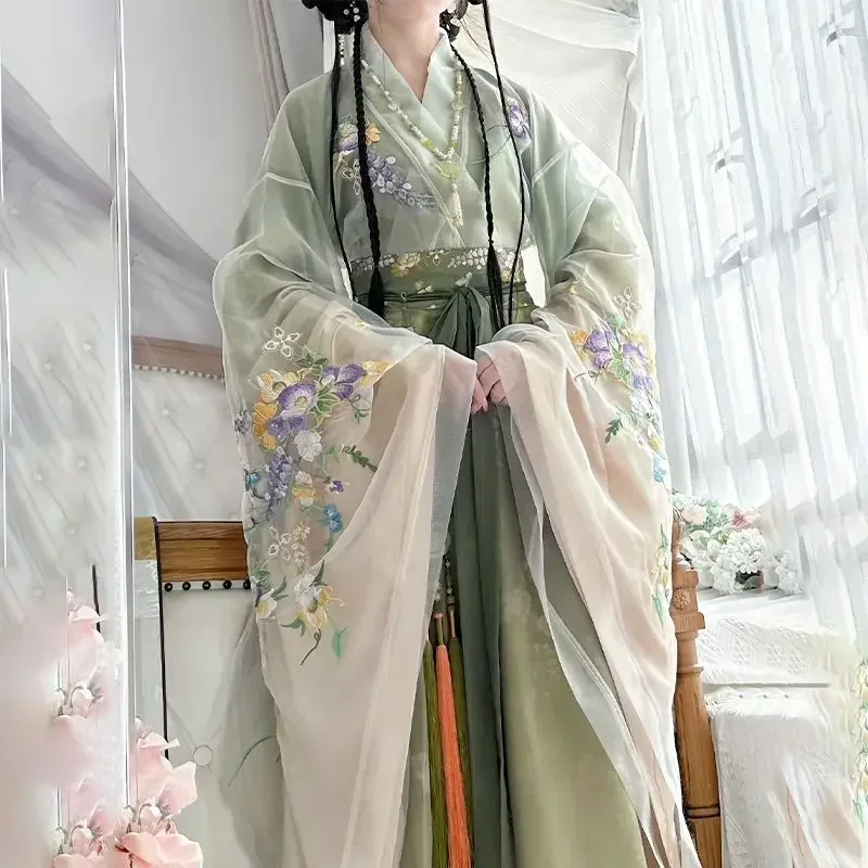 Chinese Hanfu Dress Women Party Outfit Ancient Embroidery Blue&Green Hanfu Dress Chinese Vintage Costume Hanfu Sets