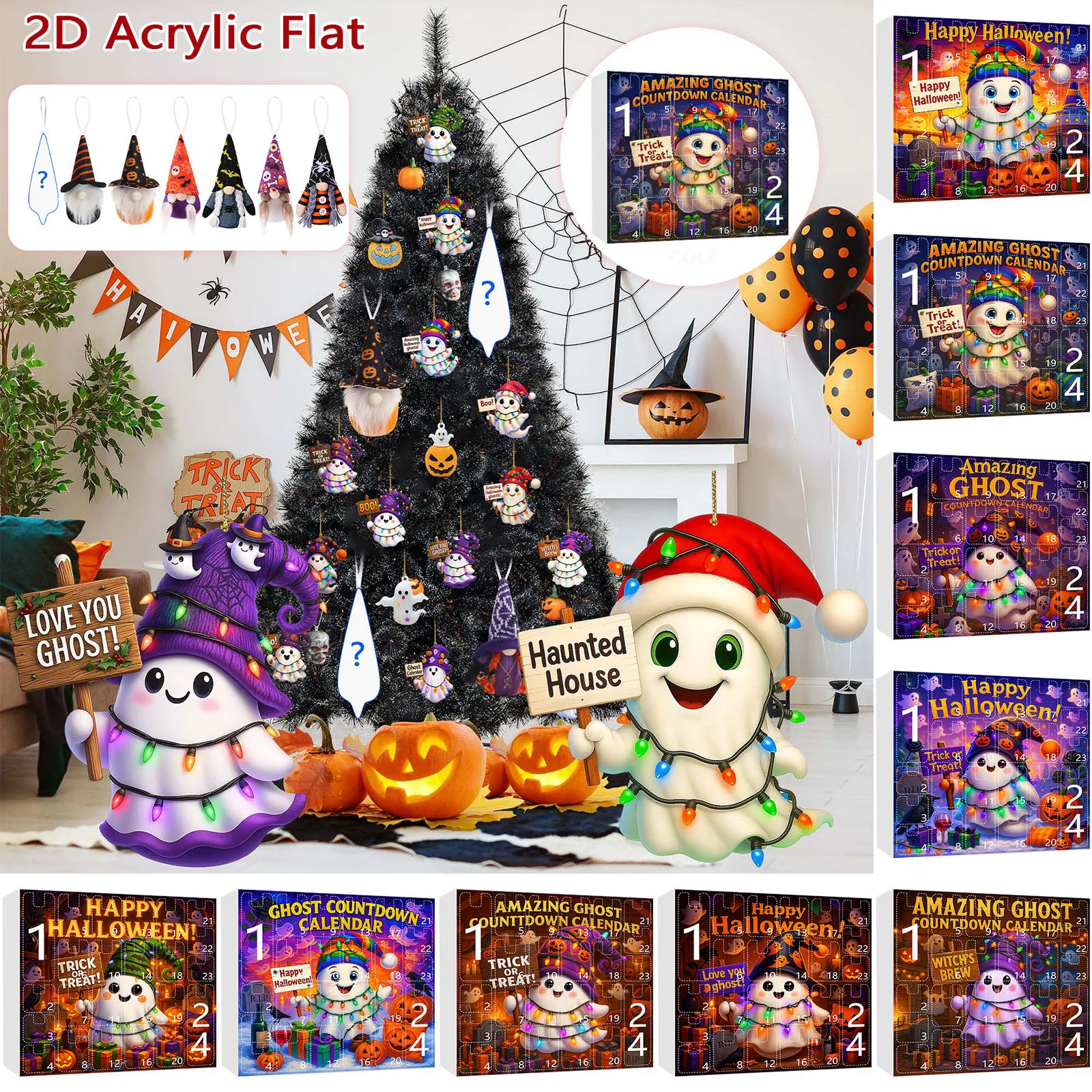 

2025 Happy Halloween Ghost Тыква Плоская Хэллоуин Слепая Коробка Украшение Рождественской Елки Праздничные Украшения Игрушка Подарок