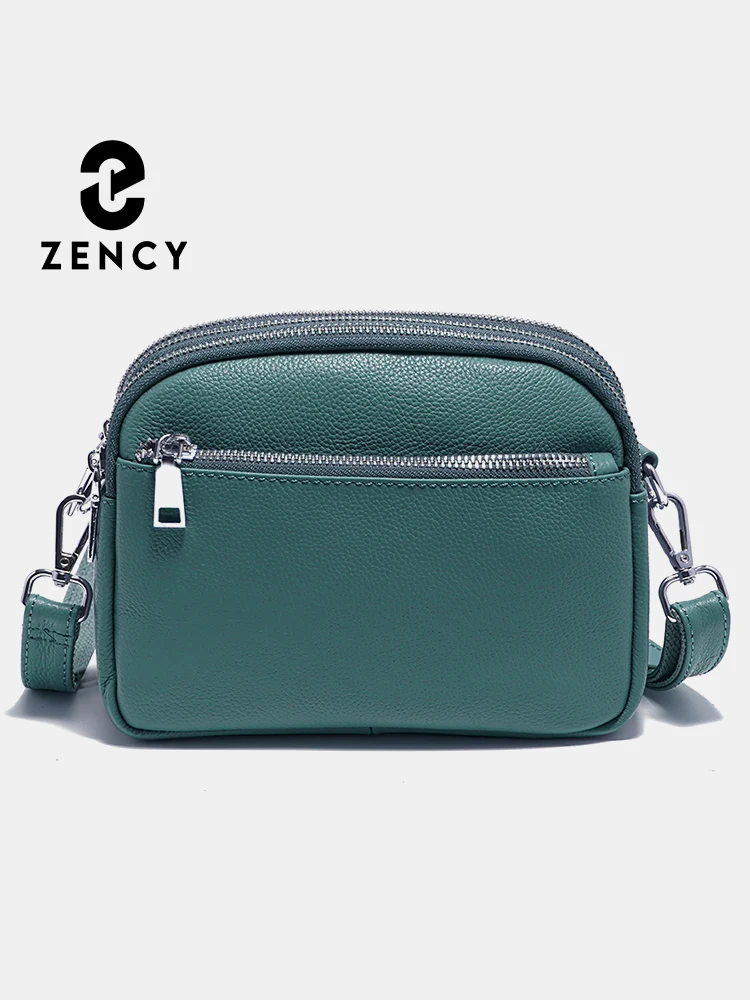 Zency Women\'s Small Zip Crossbody Bag Genuine Leather Messenger Bag Handbag Many Pockets For Cell Phone Keys Case Short Wallets