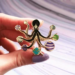 Octopus Enamel Pin Enamel Fish Brooches for Women Unisex Rhinestone Sea Animal Party Office Pins Gifts