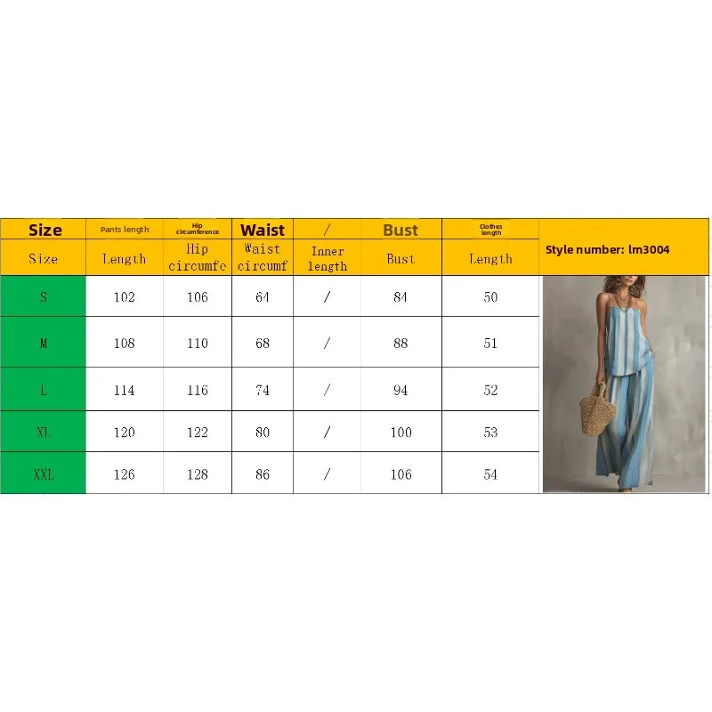 Women Summer Striped Textured Spaghetti Strap Wide Leg Pants 2 Piece Vacation Set EU US Style