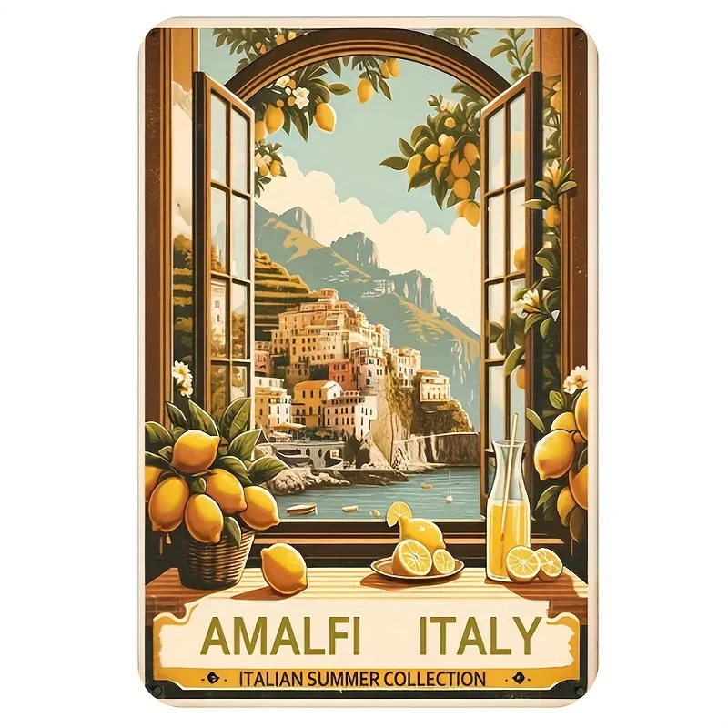 Amalfi Italia Lemon Summer Collection Cartel de chapa de metal - Decoración multiusos para colgar en la pared de hierro de 8 x 12 pulgadas para el hogar, la cocina
