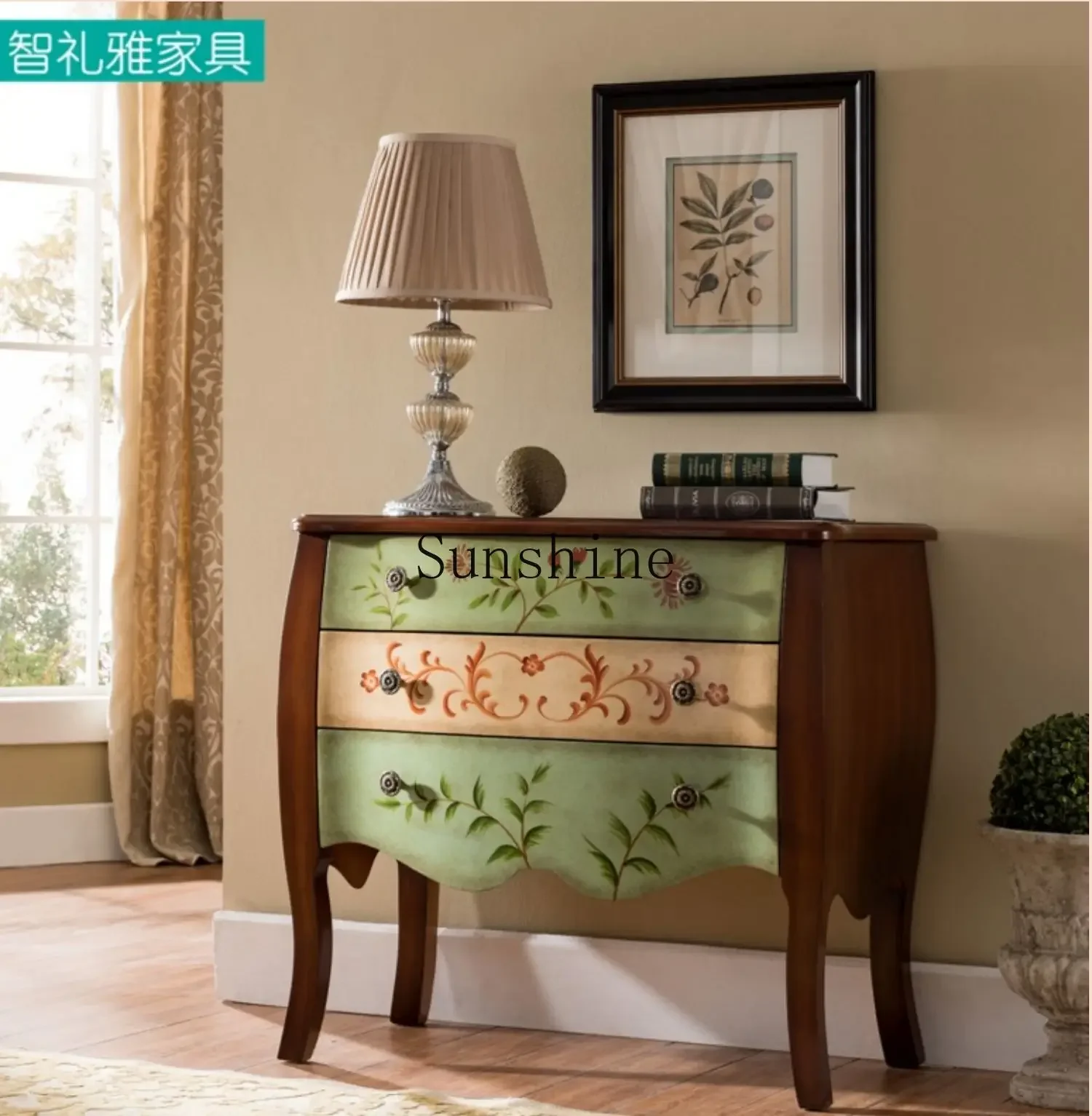 American country foyer entrance cabinet retro painted three bucket locker  FT