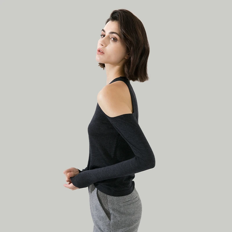1612 100% Wool Pullover Off shoulder thin top Sweater For Women Ladies autumn Cloths luxury Women\'s Clothing