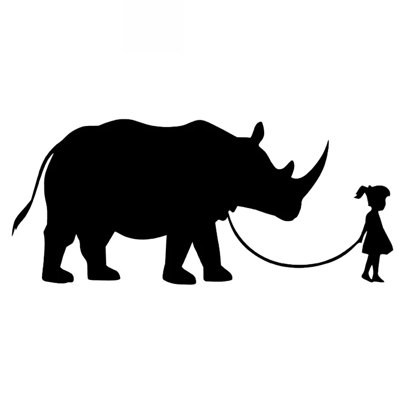 Car Sticker Girl Walking Rhino Fashion Car Shape Car Decoration Accessories Sticker Waterproof Sunscreen Black/white,17cm*7cm