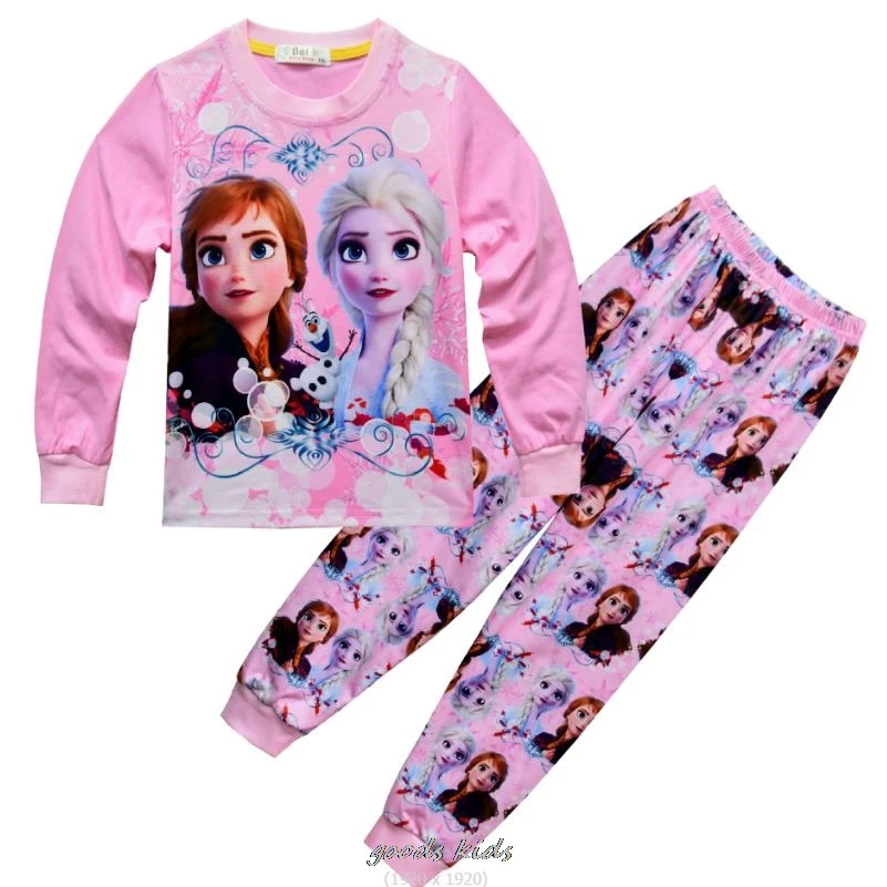 Girls Pajamas Frozen Anna Elsa Clothing Sets Kids Long Sleeve +Pant 2Piece Children Home Clothing Girl Nightgown Birthday Gift