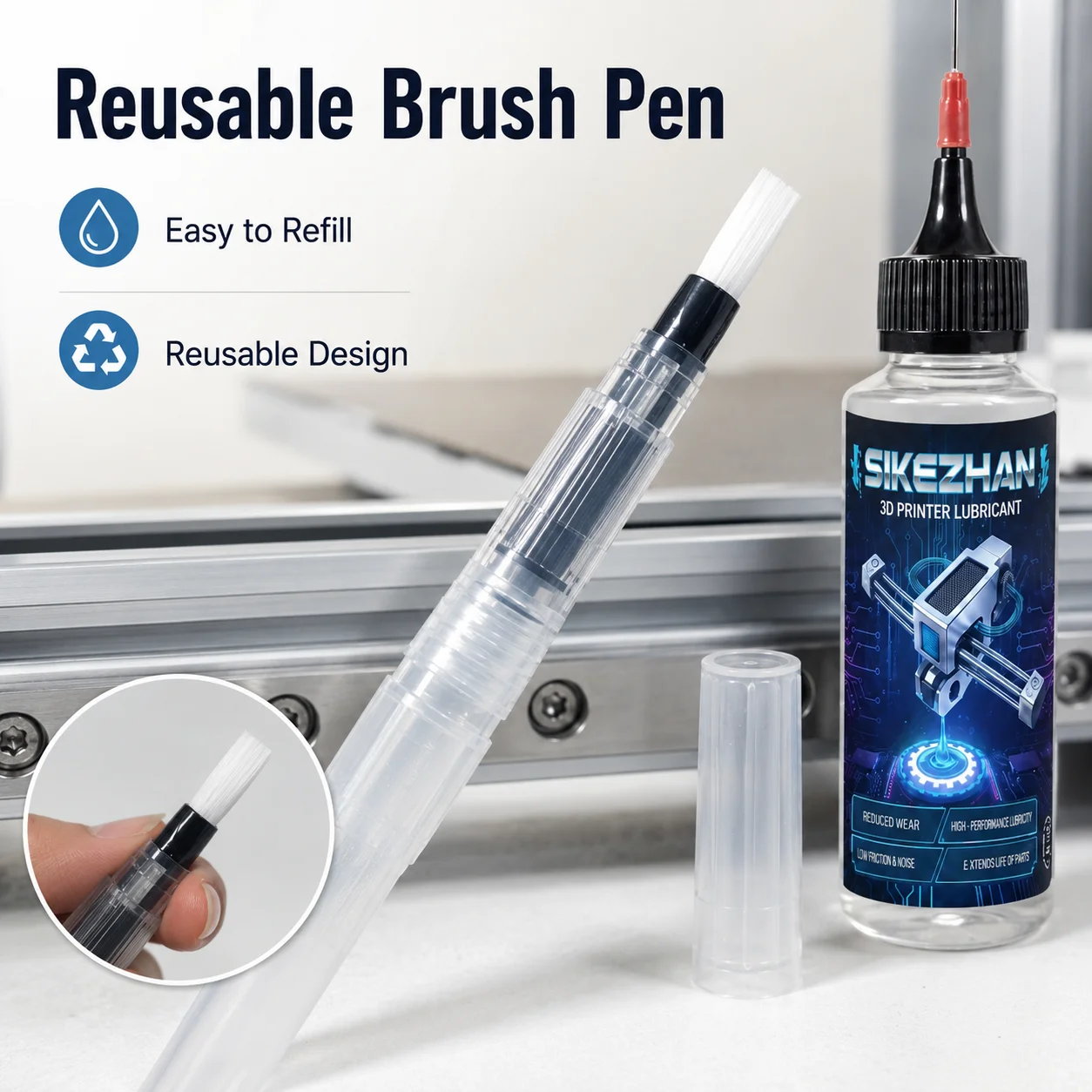 3D Printer Maintenance Lubricant Set with Fine Tip Needles and Reusable Brush Pens for Rails Rods Lead Screws Gears Bearings