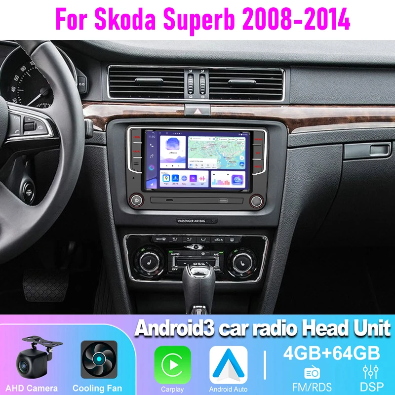 

4-64GB 7" Car Radio For Skoda Superb 2008-2014 Wireless CarPlay Android Auto Head Unit FM BT GPS Canbus WIFI
