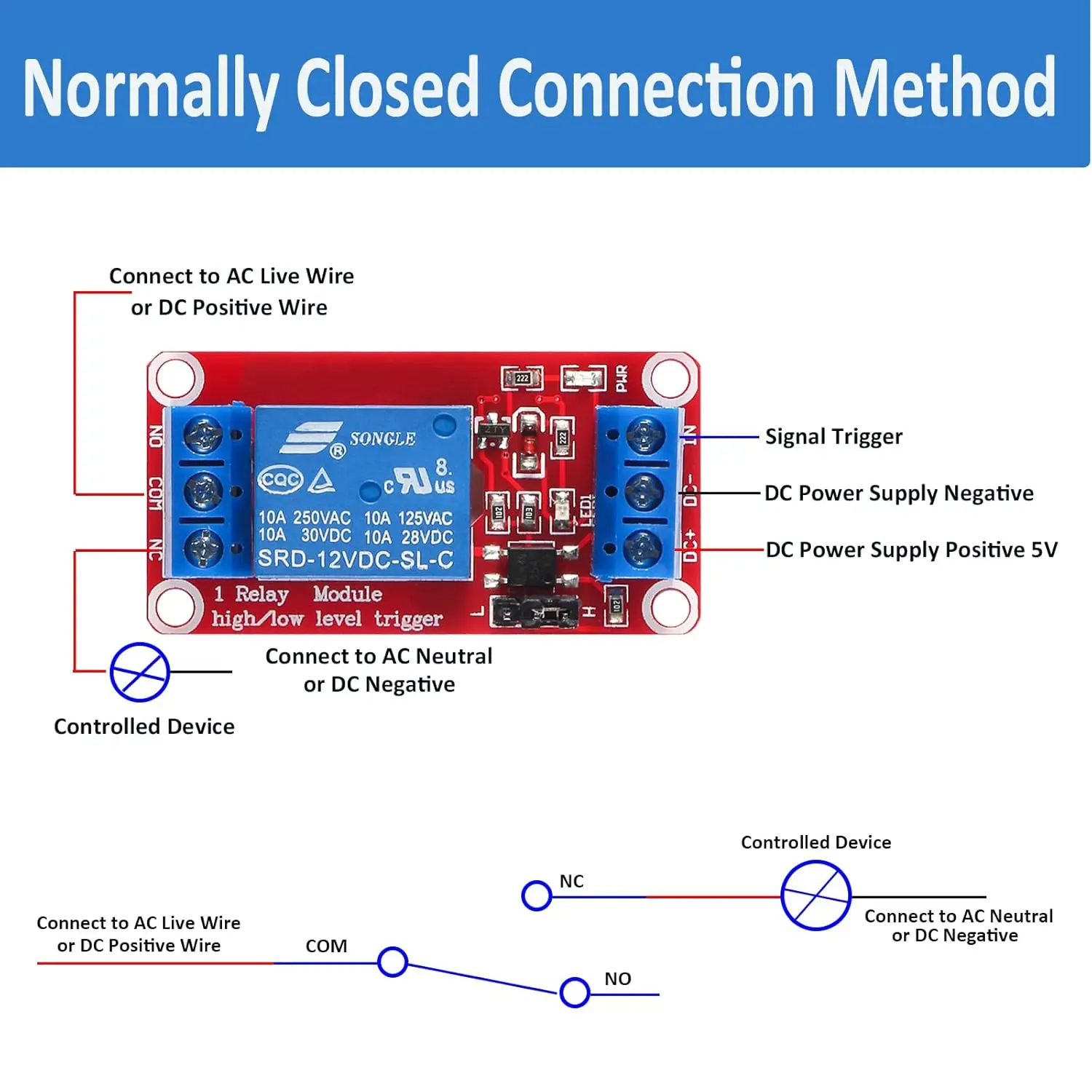 DC 12V 1-Channel Relay Module with Optocoupler Isolation, Supports High or Low Level Trigger, Compatible with Arduino and D