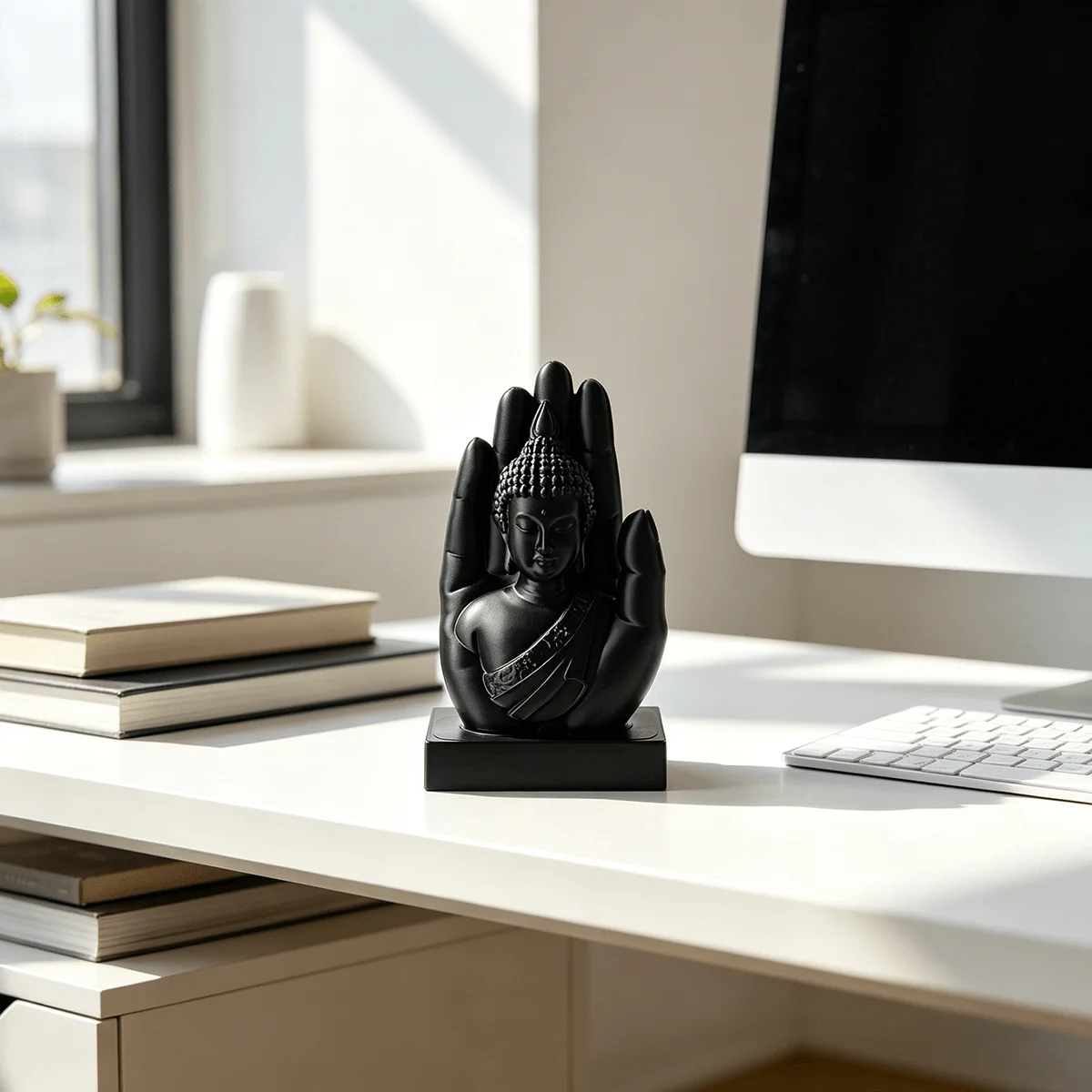 Home Office Yoga Room - تمثال بوذا على شكل كف اليد