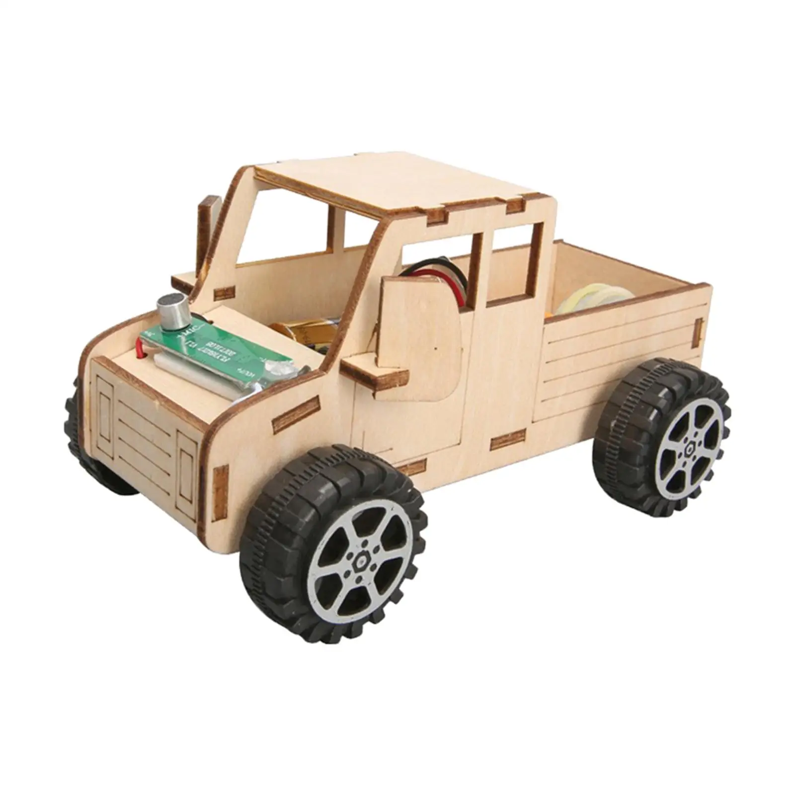 Science Car Model Toy Assemble Educational Scientific Experiment Wooden Voice Control Car for Kids Unisex Physical Activity