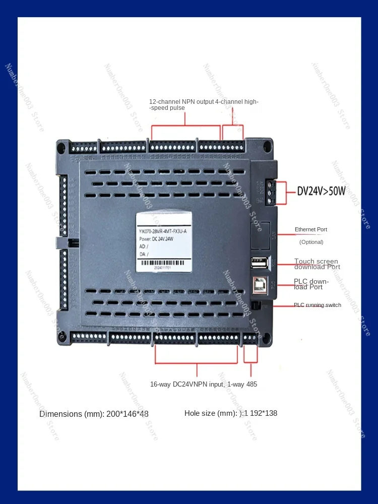 PLC AIO Touch Screen Programmable Controller Fx3u Industrial Control Panel 485 Temperature Analog