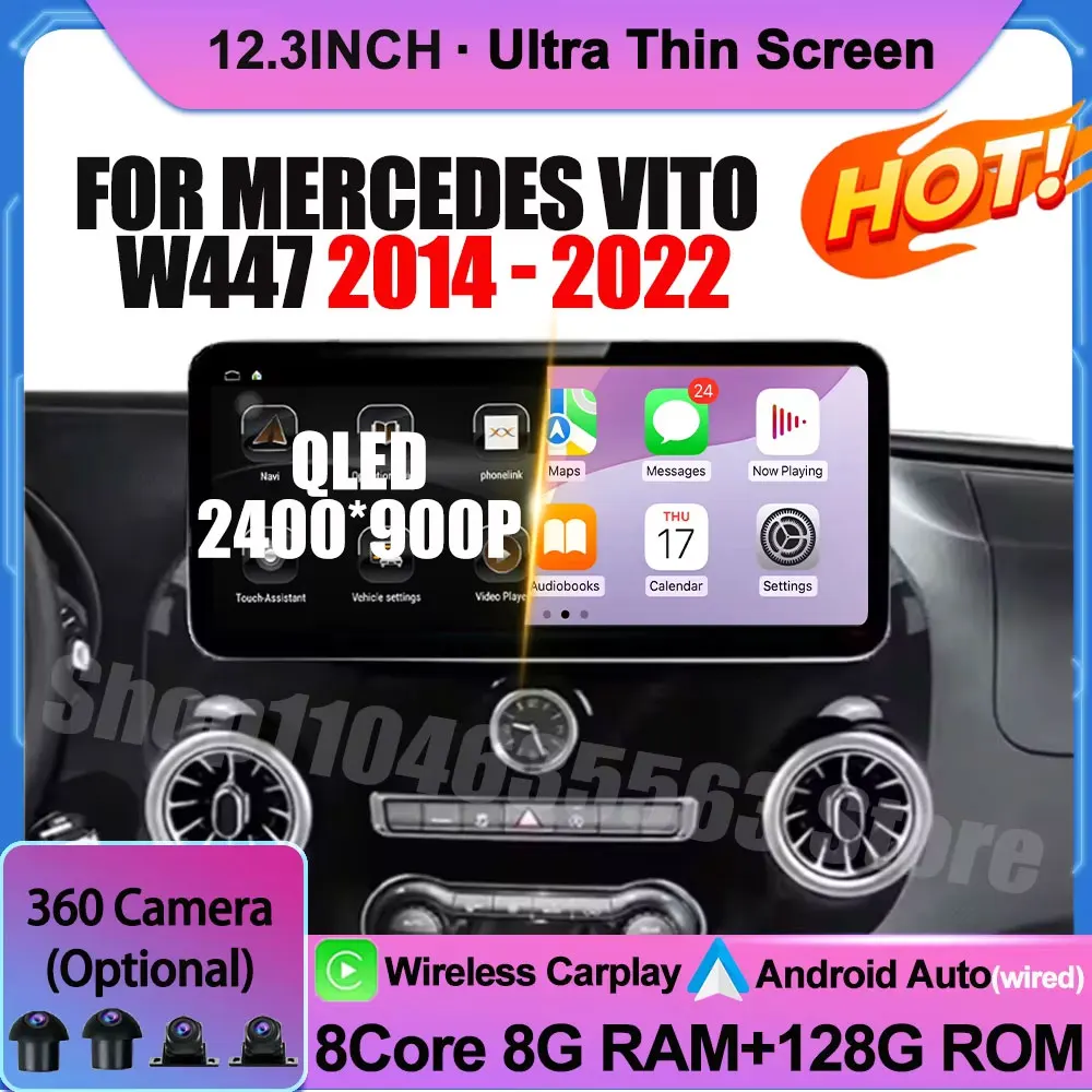 

Android OS For Mercedes Vito W447 2014 - 2022 Car Radio Multimedia Player Navigation GPS QLED Screen 2400*900P Head Unit No 2din