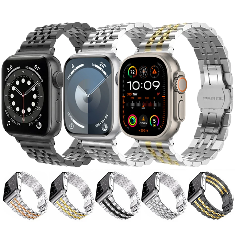 

Ремешок из нержавеющей стали для Apple Watch 10 9 8 7 SE Band 46 мм 45 мм 44 мм 42 мм 41 40 мм Роскошный металлический браслет для iWatch Ultra 2 49 мм