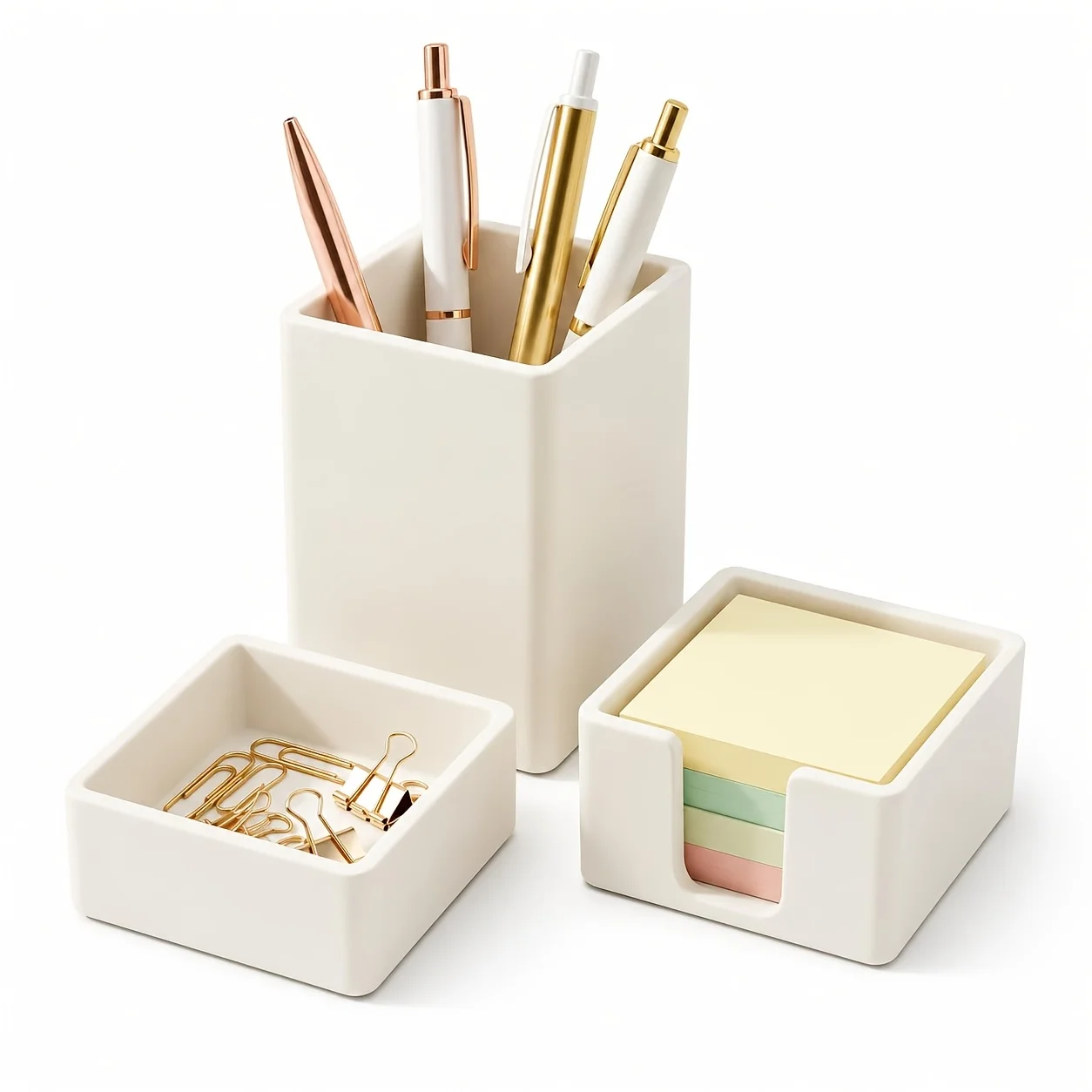 3pcs Aesthetic Silicone Desk Organizer, Modern Office Accessories with Pen Holder & Note Tray, Sticky Note Holder, Desk Decor