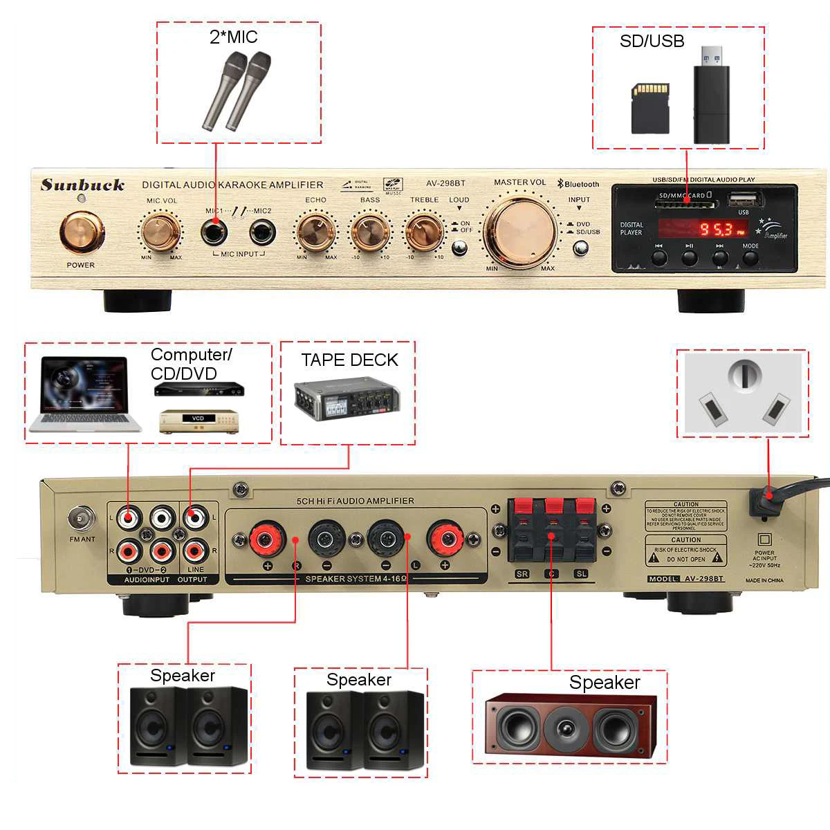 110/220V 2000W Bluetooth Power Amplifier Audio Subwoofers HiFi Stereo Surround Sound Digital Amplifiers For Home Karaoke theater