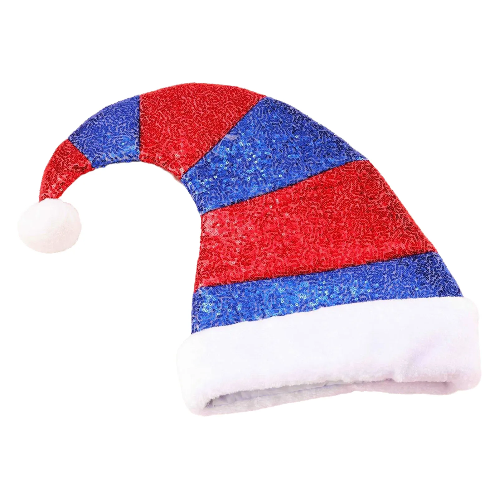 Kids Adults Unisex 1Pc Christmas Elf Hat Sparkly Sequins Stripe Santa Hats Holiday Party Costume New Year Gift Accessory