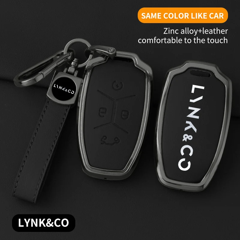 ل Lynk & Co LYNK & CO حافظة مفاتيح 03/05/09/01/02/06/2023 سيارة التحكم عن بعد سلسلة المفاتيح الذكية سبائك الزنك حافظة جلدية