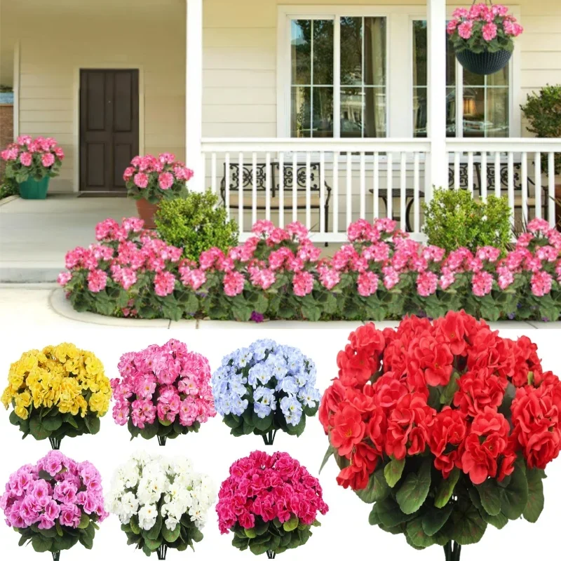 

Искусственные герани из шелка, кустовые, для улицы, для свадебной фотосъемки, декора сада, кладбища, украшения стола