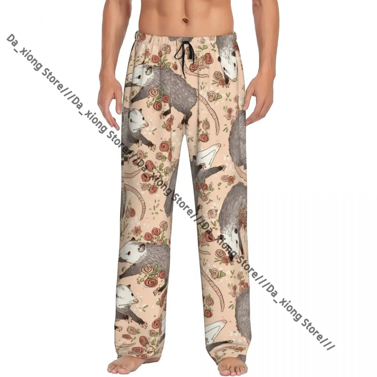Cute Opossum And Roses Mens Pajamas Pyjamas Pants Lounge Pants Sleep Bottoms