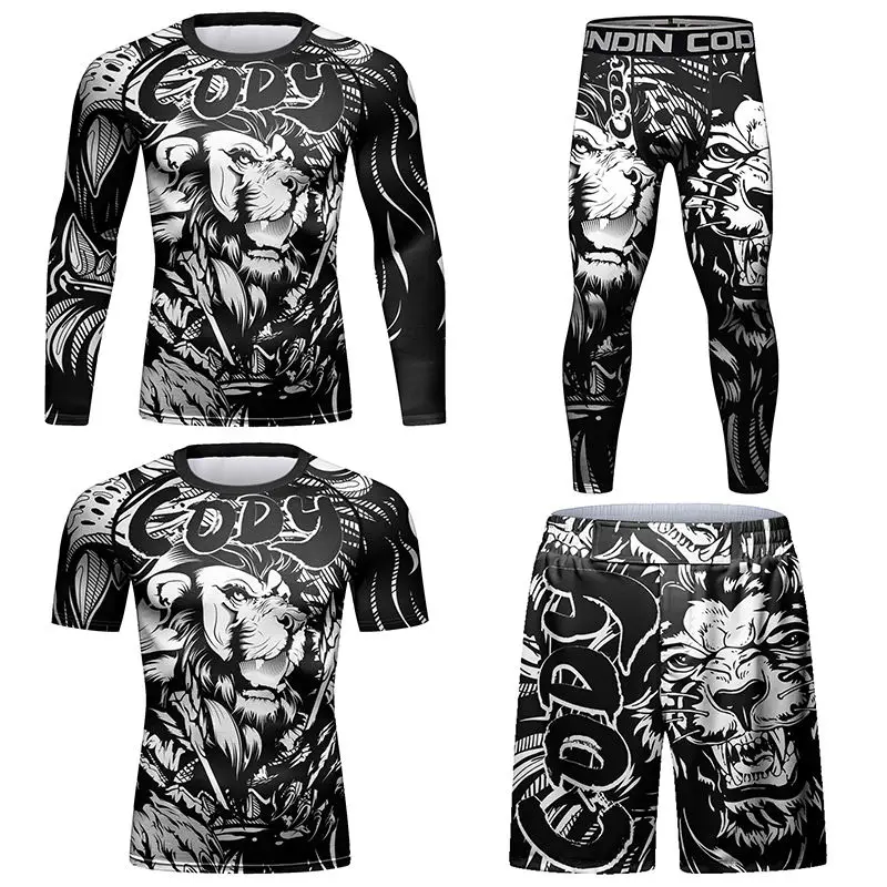 

Cheap New Jiu Jitsu Rashguard Men T Shirts+Pants Suit MMA Rash Guard BJJ Gi Muay Thai Shorts MMA Compression Shirt Kickboxing