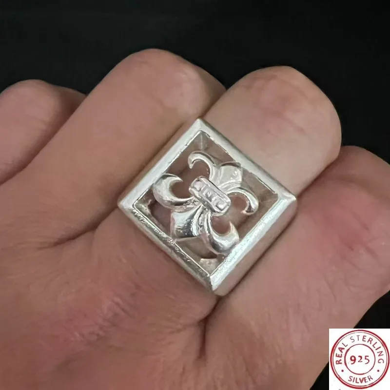 

925 Tibetan Silver Cross Flower Ring, Matte Oxidized Vintage Craft, Handmade Unisex Bold Rugged Jewelry