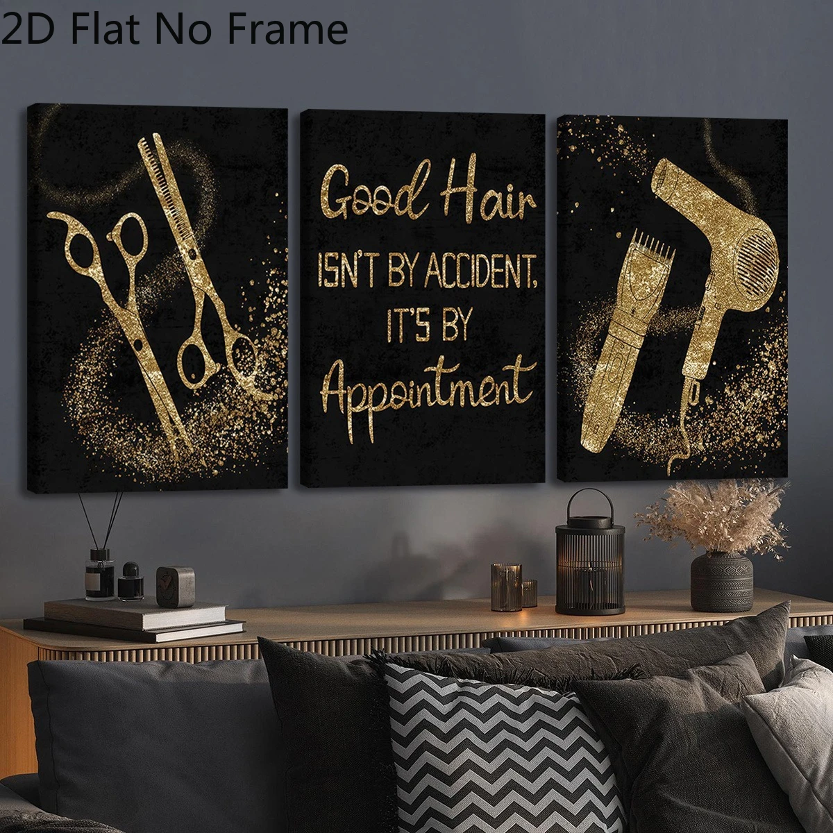 （NoFrame 3PCS)-2D Flat, 3pcs 2D Flat Hair Salon Tool Posters, Dreamy Decor, Modern Art, Valentine's Day, Christmas, and New Y