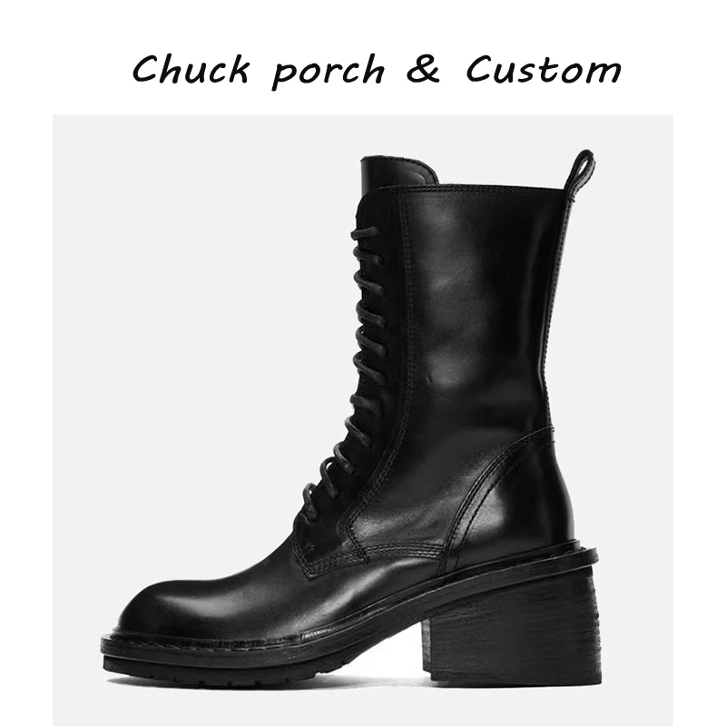 

Retro round Head Chunky Heel Motorcycle Short Boots Women's Genuine Leather Small Size Boots British Style Mid-Calf