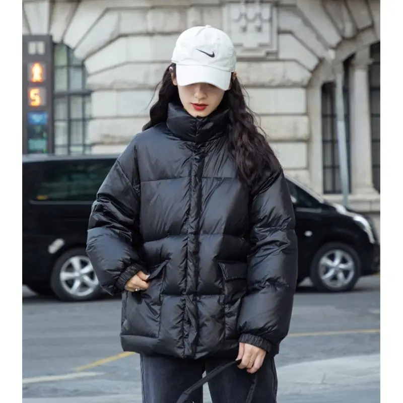 

\Winter Stand Collar Quilted Down Jacket Women Fashion Short Parkas Coats Casual Zipper Casacos De Inverno Feminino Q501