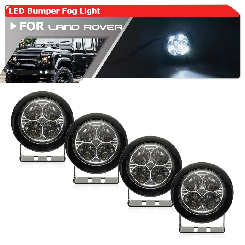 

4x Fits For 1990-2016 Land Rover Defender 90 110 130 Bumper 70mm/90mm LED Round DRL Daytime Running Lights Auto Daylights TFL