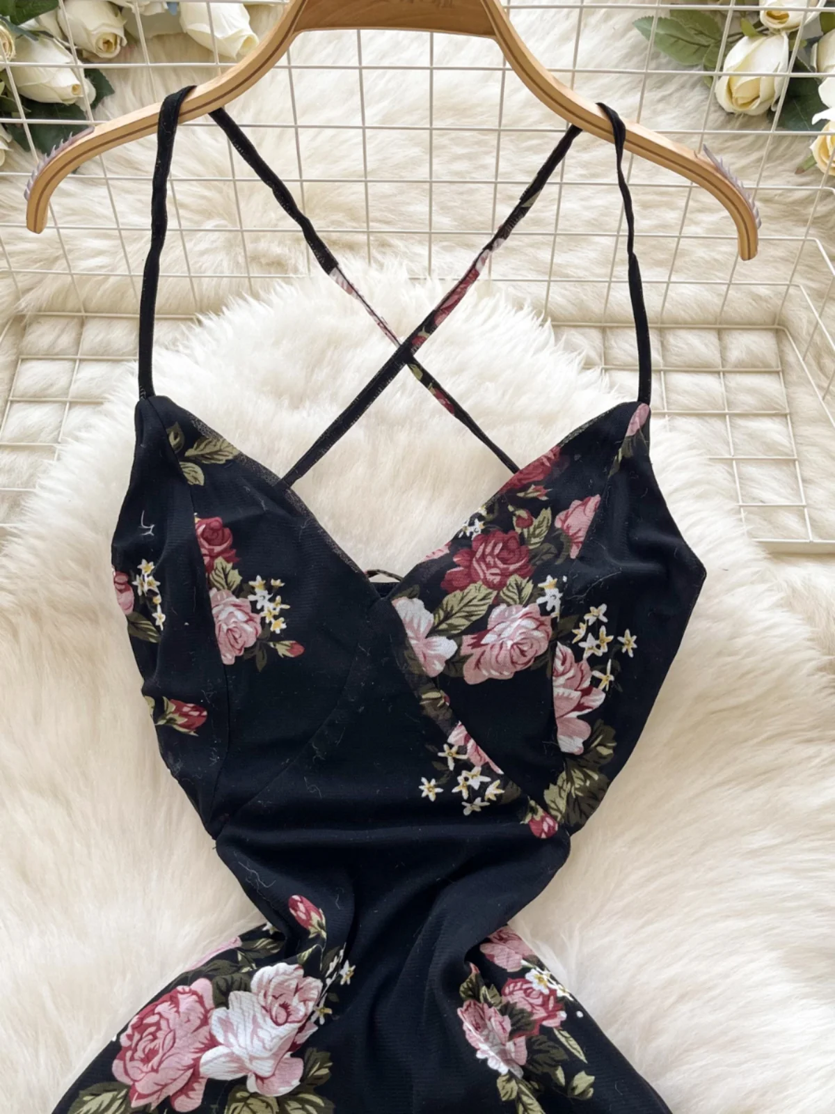 Pure Desire Slim Fit Strap Dr Women's Sexy V Ne  Chest Waist a Floral Lace Bal Skirt Korean Sle a Li...