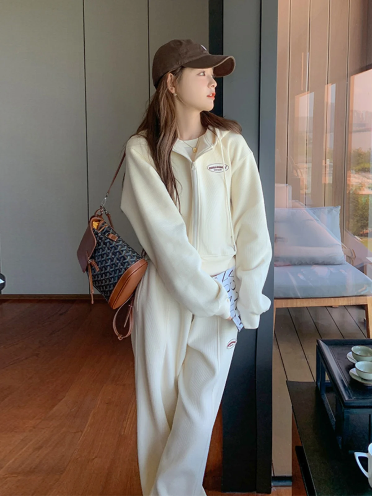 

Spor Street Sle Sweatirt Set Women's Spring Autumn Winter New Faion Milk Series Cute Small Size Two Piece Set Youthful