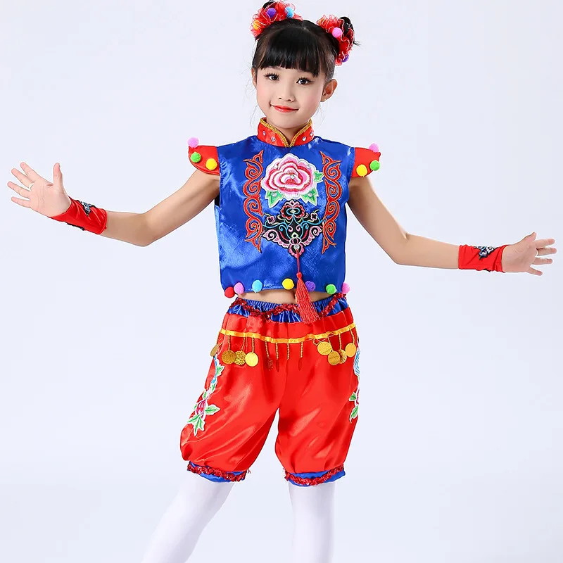 Trajes de desempenho de festa de festival infantil trajes de dança étnica chinesa traje de festa de dança de ano novo