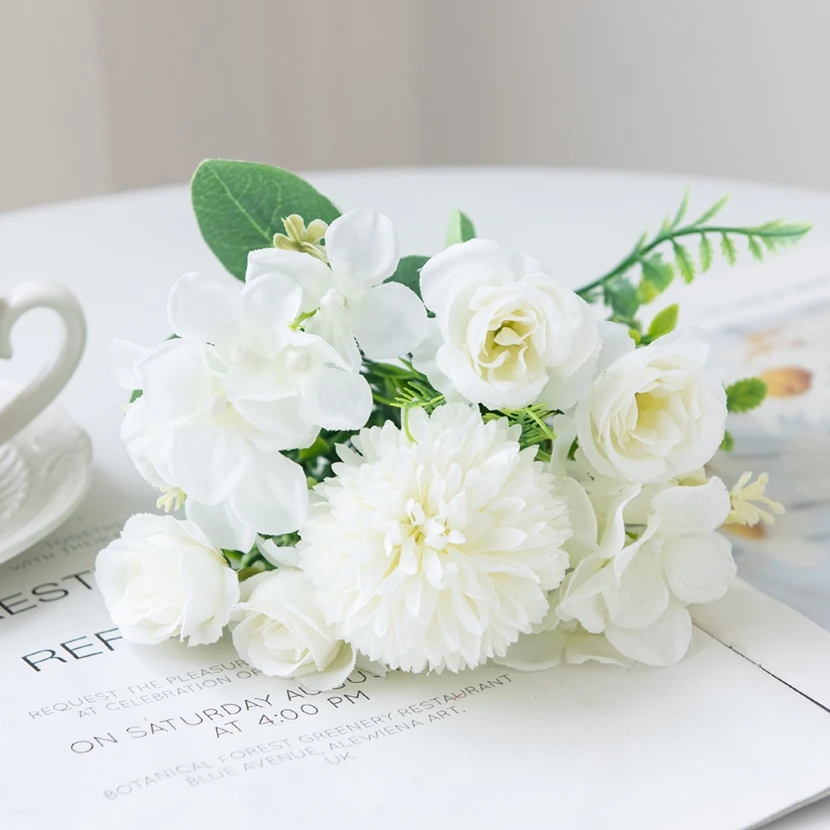 

Silk Rose Chrysanthemum Bridal Bouquet Artificial Flowers Wedding Outdoor Garden Home Room Table Decor Wreath DIY Gift Scrapbook