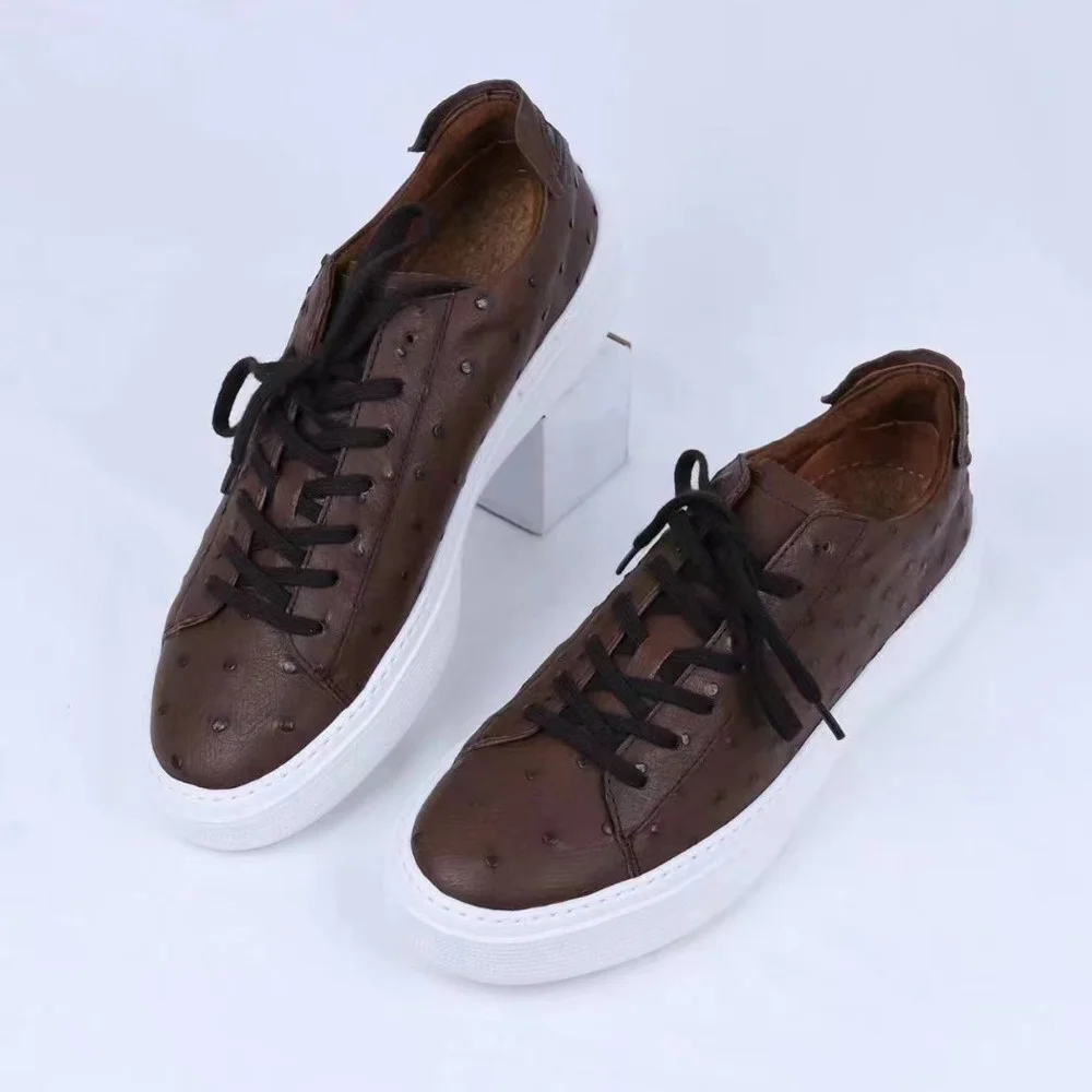 New Men's Leisure Ostrich Leather Genuine Man Luxury Shoes Designers Autumn Winter Lace Up Wear-resistant Business Men Sneakers