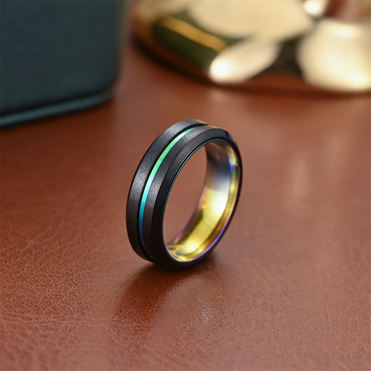 

New Elegant Black Slotted Colorful Ring for Men Stainless Steel Fashion High-End Noble Jewelry Accessory