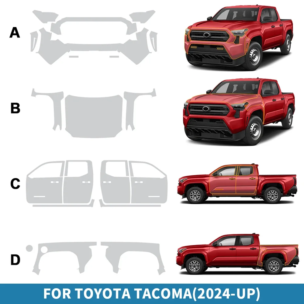 

Защитная пленка для автомобильной краски из ТПУ для Toyota Tacoma 2024, наклейка на тело против царапин, комплект бюстгальтера, аксессуары для стайлинга автомобиля 8,5 мил