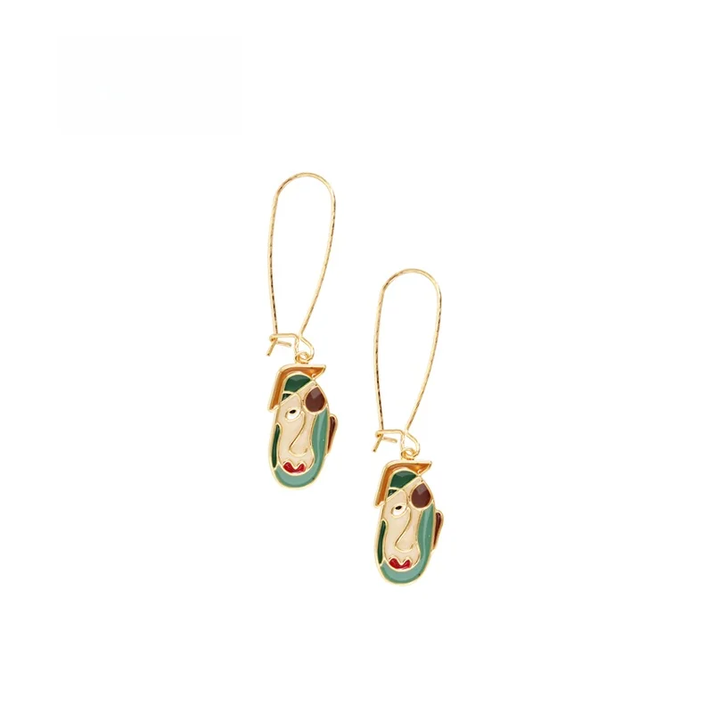 Sumni Long Abstract Art Portrait Earrings Women's Enamel Drip Glaze Design Exaggerated Fashion Jewelry Ear Decorations