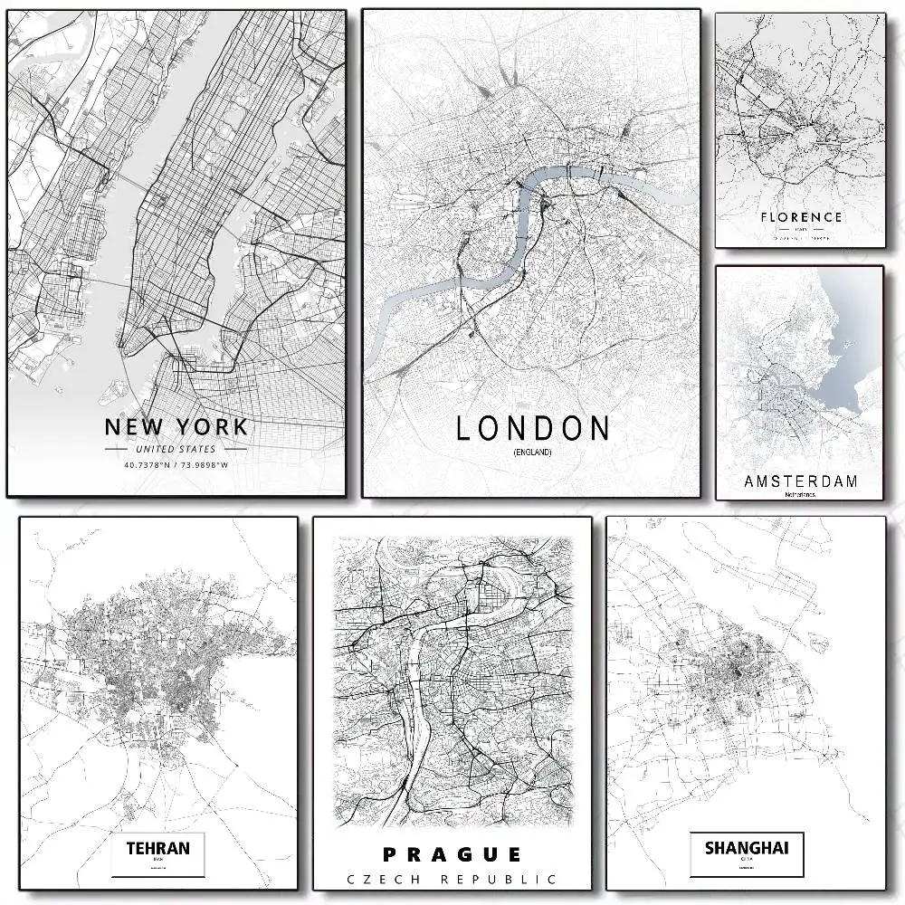 Line London New York City Map Poster Art Sticky Wall Waterproof Home Living Room Bedroom Bar Aesthetic Decoration