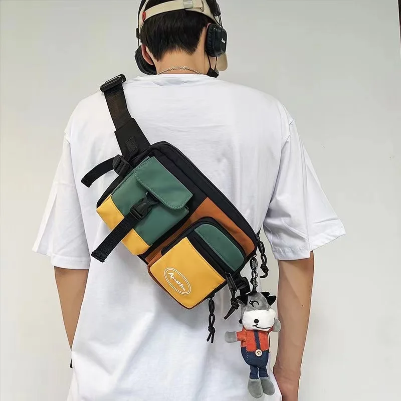 Bolsa crossbody de ombro de nylon para homens e mulheres, bolsas de peito para telefone, moda coreana, cintura, bolsas de estudante do ensino médio na moda