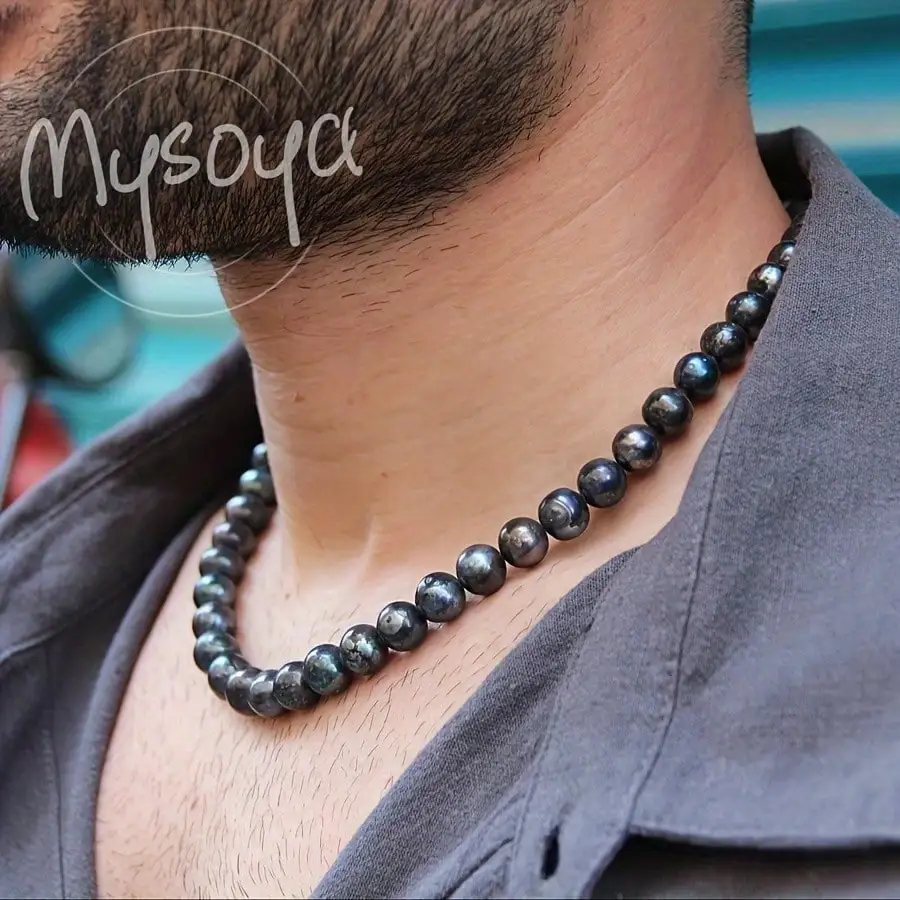 

MYSOYA Black Freshwater Pearl Necklace 7-9mm Pearls Gift Box Gift for Her Wedding Jewelry Birthday Christmas New Year Gift