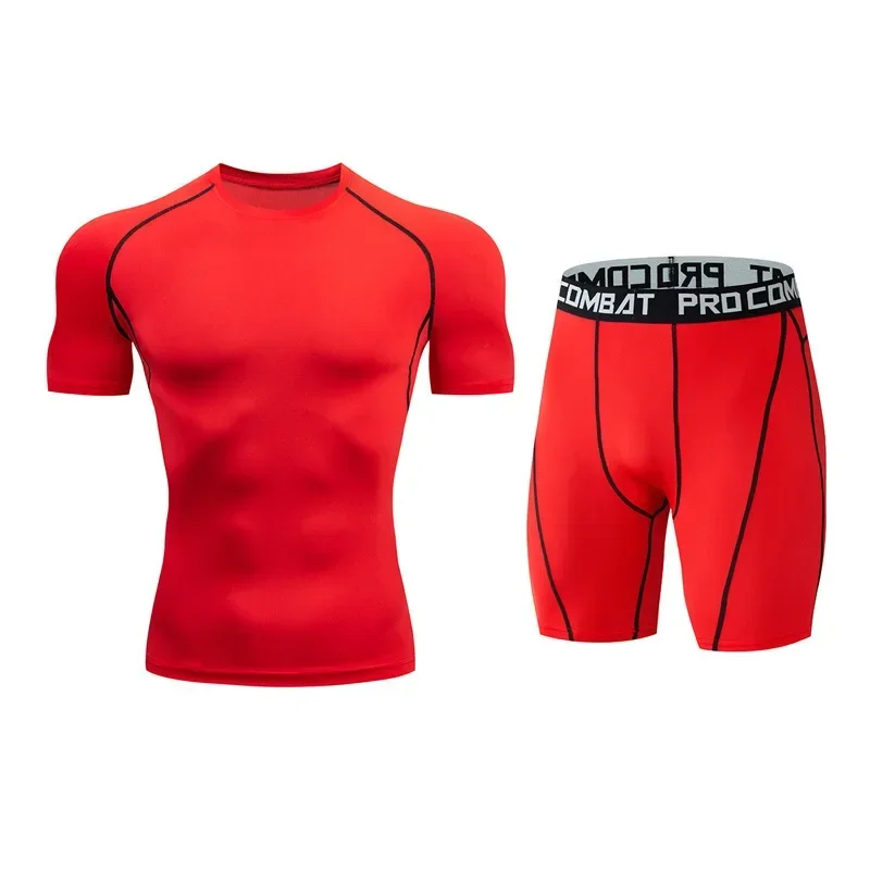 2pcs Men's Compression Sportswear Suit Gym Tight Yoga Sets Workout Jogging MMA Fitness Sports shirt+Shorts Tracksuit Running Set view 2
