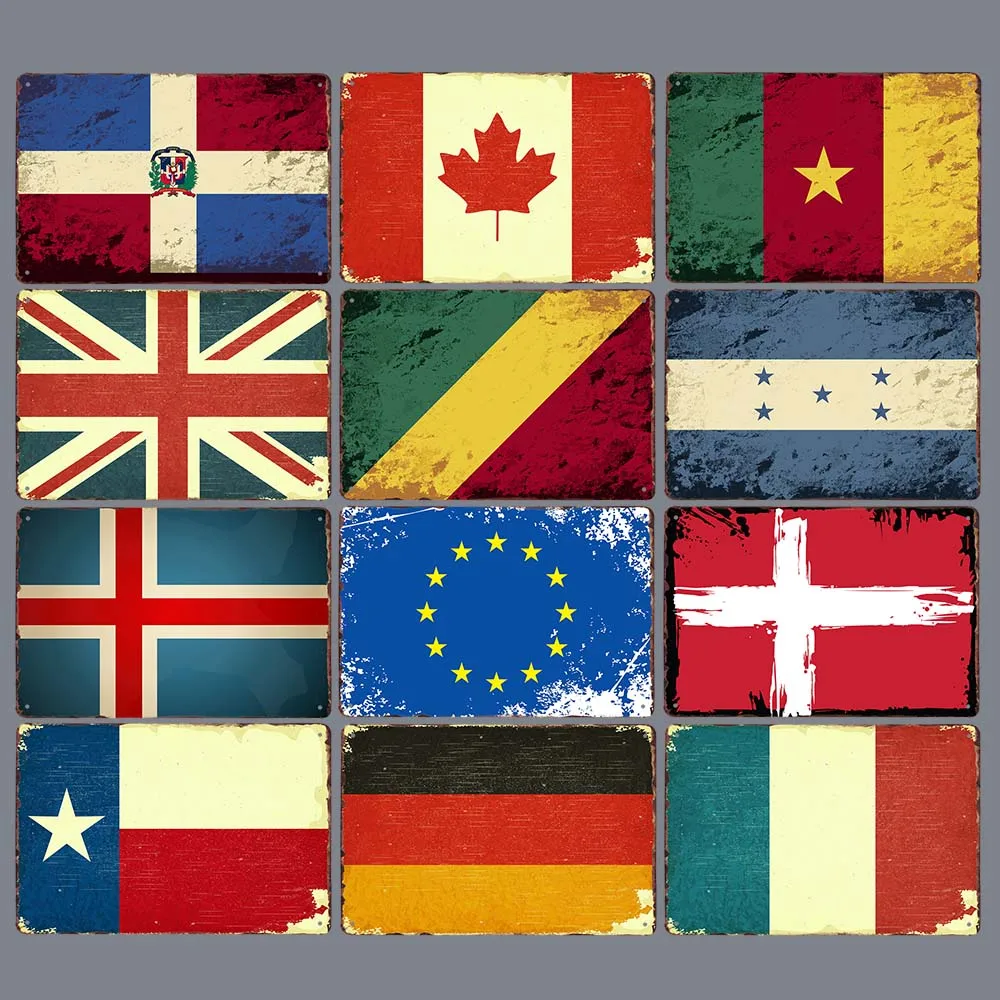 Bandera Nacional de Canadá americana para decoración de pared, cartel de estaño Vintage, placa de Metal, decoración para habitación de niños, 20x30cm