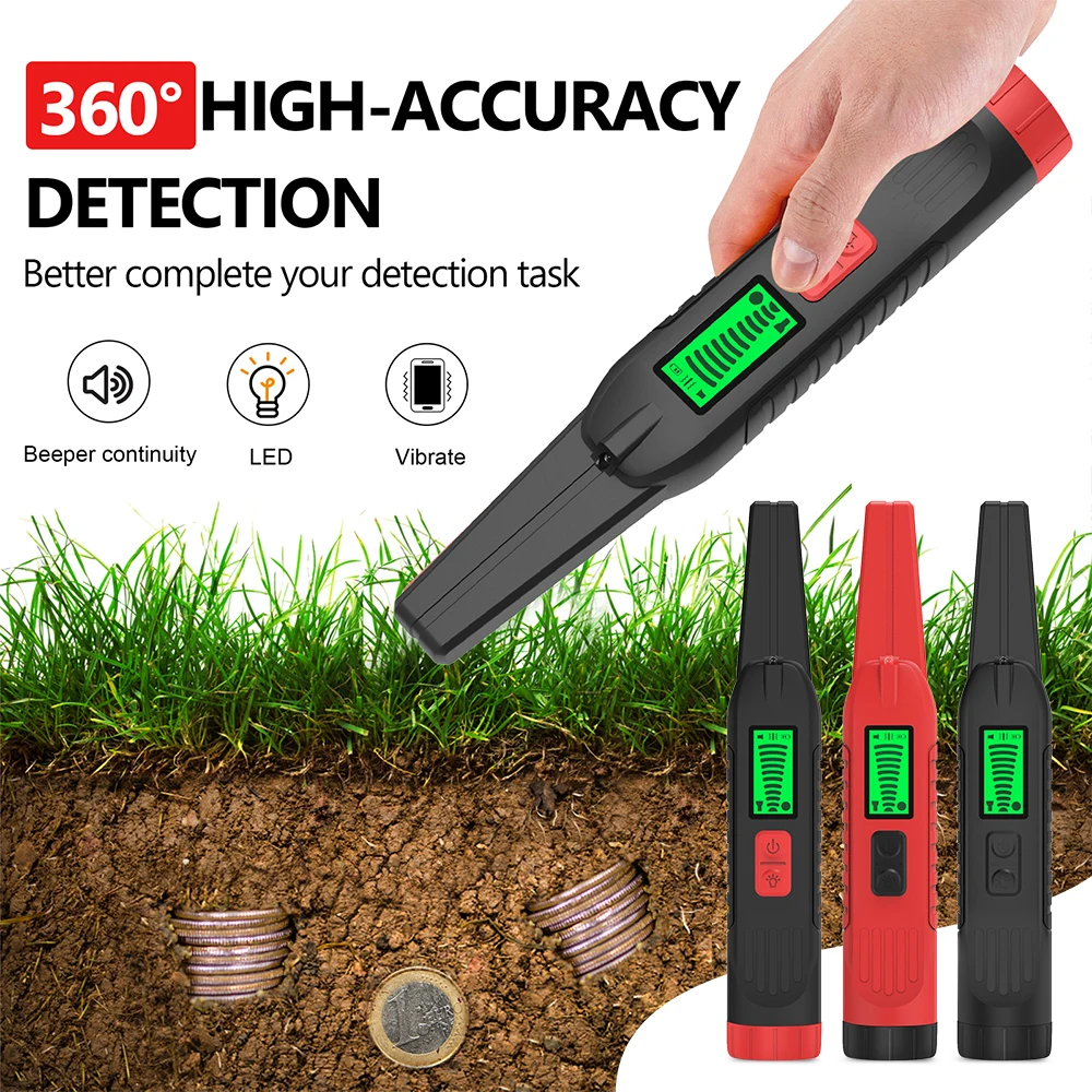 Handheld Metal Detector LCD Display Waterproof Pinpointer Metal Finder 360° Side Scan for Outdoor Treasure Hunting & Gold Search