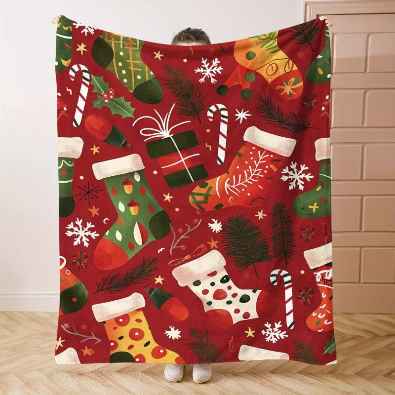 1 x weiche Flanell-Überwurfdecke – bequeme, leichte, gesteppte Bettwäsche für alle Jahreszeiten mit Weihnachtsmotiv für das Sofa