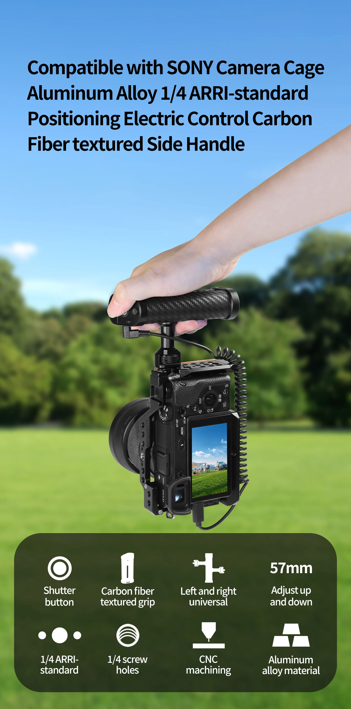 Low Angle Shooting Kameragriff 1/4" ARRI NATO Rail Clamp Auslöser für Canon EOS R5 Nikon Z6II Sony DSLR spiegelloser Käfig – Detail 1