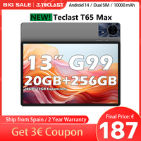 Teclast T65 Max 13 inch Android tablet 14 MediaTek Helio G99 (8GB + 12GB expansion) 20GB RAM 256GB ROM 10000mAh battery dual SIM 4G LTE 1920x1200 GPS Widevine L1 for Netflix