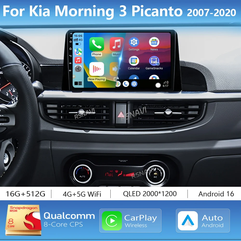 Android 16 Carplay Auto GPS Navigation Car Radio Multimedia Player For Kia Morning 3 Picanto 2017 2018 2019 2020 2din Head Unit