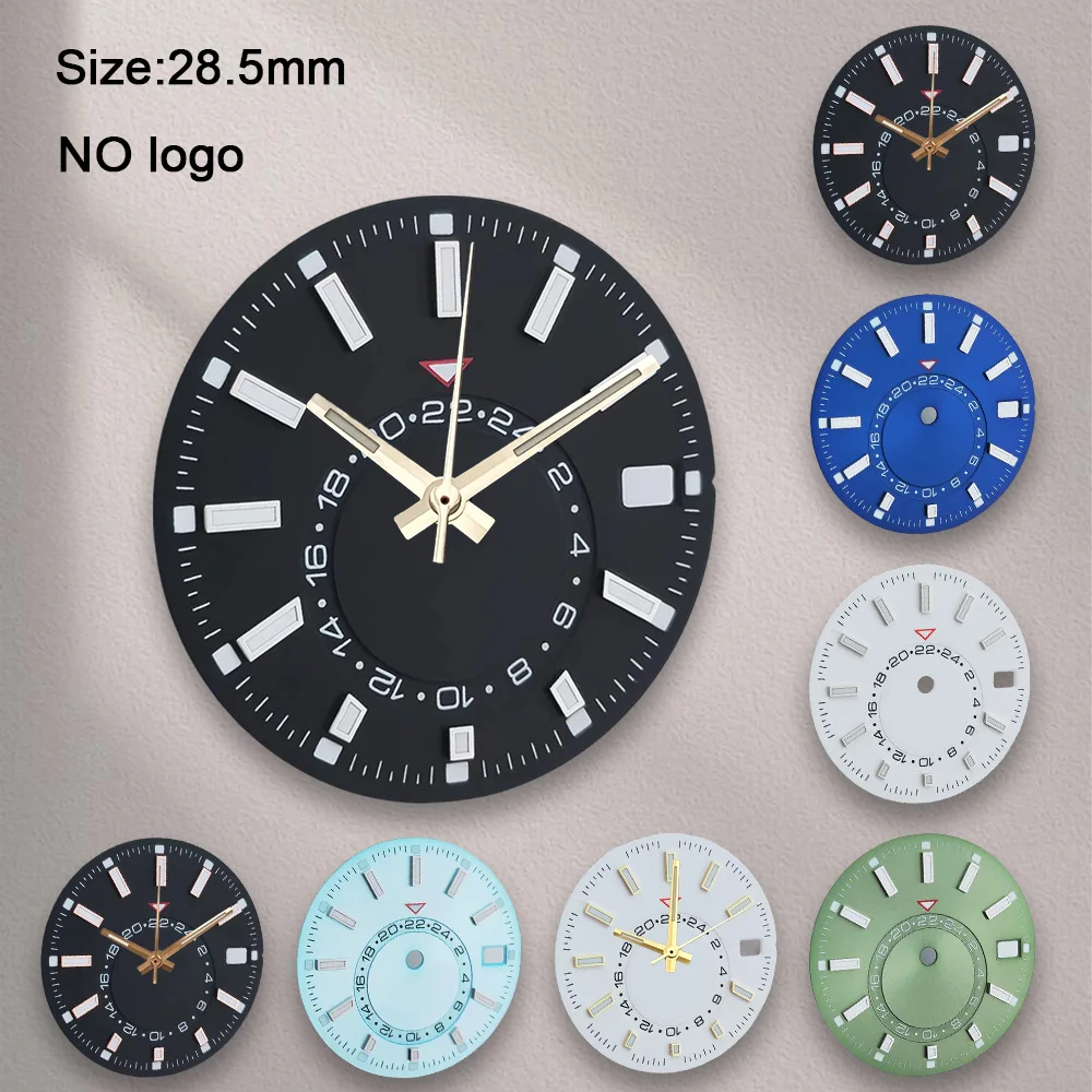 28.5mm No Logo Blank Dial For NH35 Movement Custom Logo Green Luminous Watch Dials Hands Watch Modification Accessories